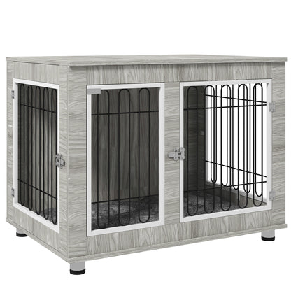 PawHut Indoor Dog Kennel w/ Soft Cushion, Double Door for Large Dogs, 106 x 74 x 81.5cm, Grey 