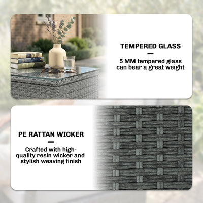 Outsunny 3 Pieces Rattan Bistro Set, Wicker Garden Furniture Set with Metal Frame, Cover, Glass Top Coffee Table, Light Grey 