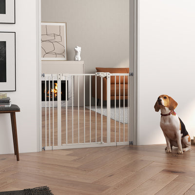 PawHut Metal 74-100cm Wide Adjustable Dog Gate Black 
