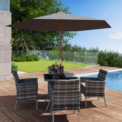 Outsunny 2.5m Wood Garden Parasol Sun Shade Patio Outdoor Wooden Umbrella Canopy Light Grey 