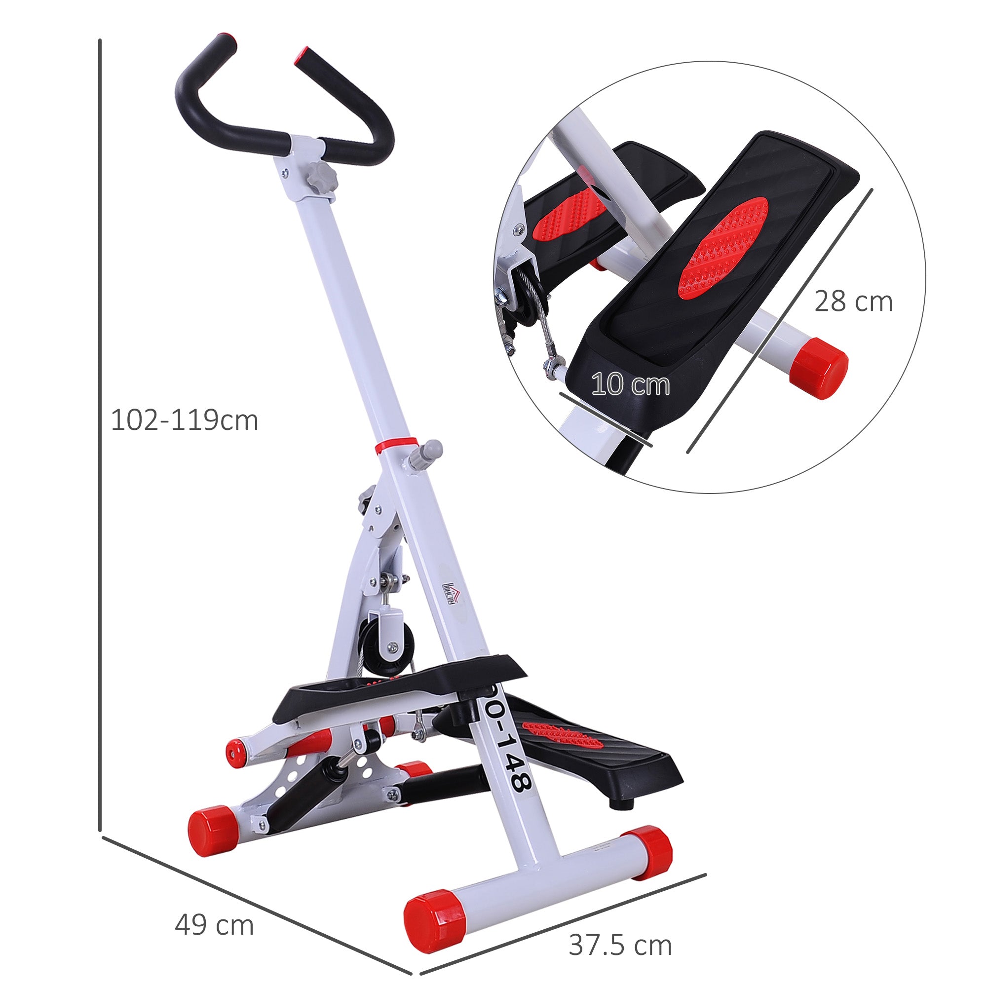HOMCOM Stepper w/ Handle Hand Grip Workout Fitness Machine For Fitness Aerobic Exercise Home Gym Red 