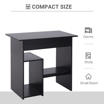 HOMCOM Compact Small Computer Table Wooden Desk Keyboard Tray Storage Shelf Modern Corner Table Home Office Black 