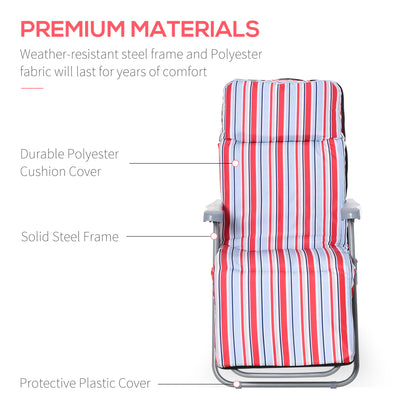 Outsunny Set of 2 Garden Sun Lounger Outdoor Reclining Seat Cushioned Seat Foldable Adjustable Recliner Red and White 