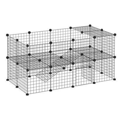 PawHut DIY Pet Playpen Metal Wire Fence Indoor Outdoor Rabbit Small Animals Cage 36 Panel Enclosure Black 