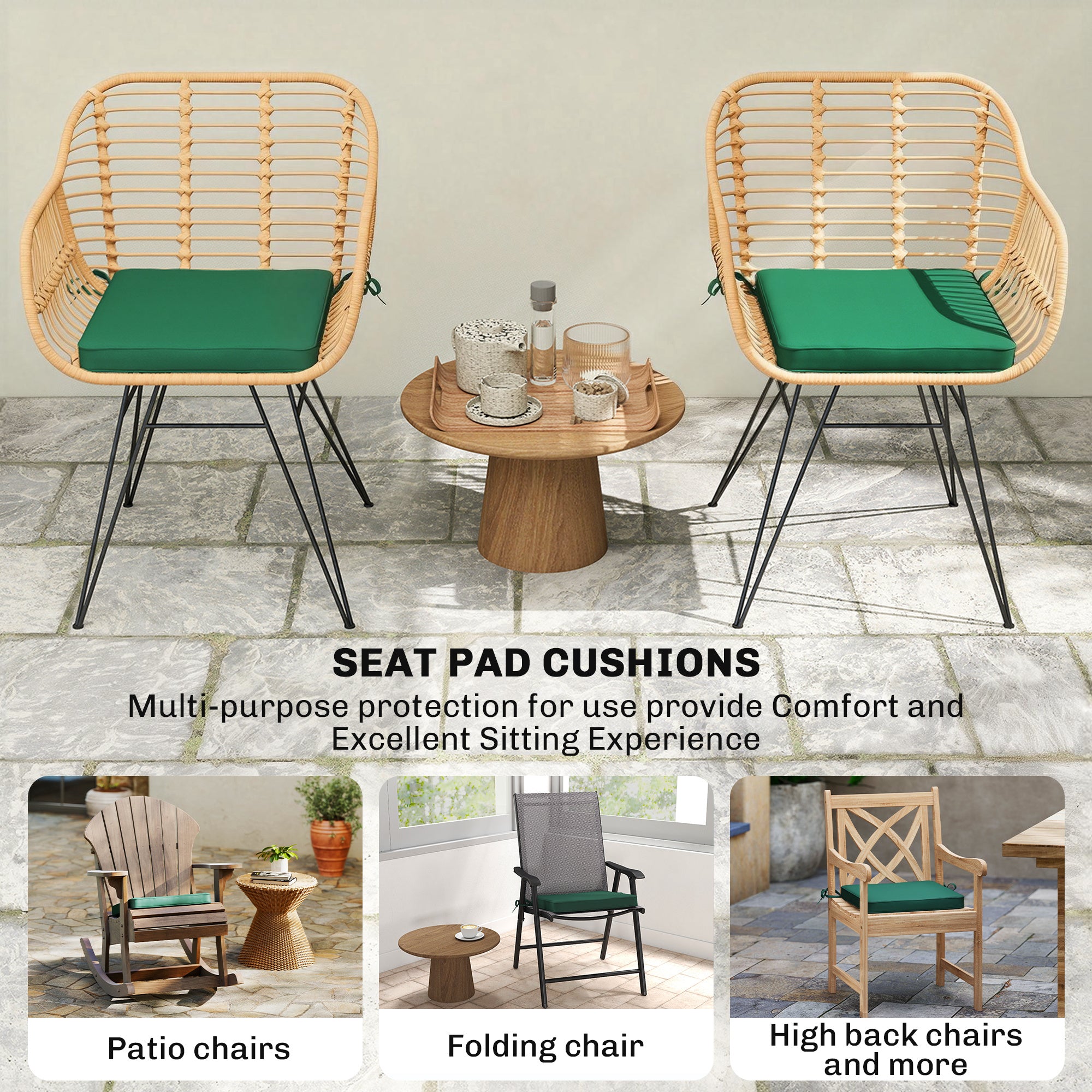 Outsunny Set of 6 Chair Cushion Seat Pads Dining Chair w/ Straps, Indoor Outdoor Removable Tie On Garden Patio, Green 