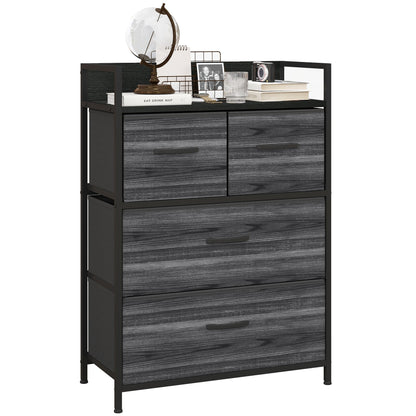 HOMCOM Rustic Chest of Four Fabric Drawers - Black 