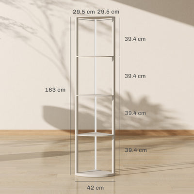 HOMCOM RGB LED Floor Lamp with Shelves, 5-Tier Dimmable Standing Lamp with Adjustable Brightness and Remote Control, Modern Corner Display Shelf Unit for Living Room Bedroom Office, Oak 