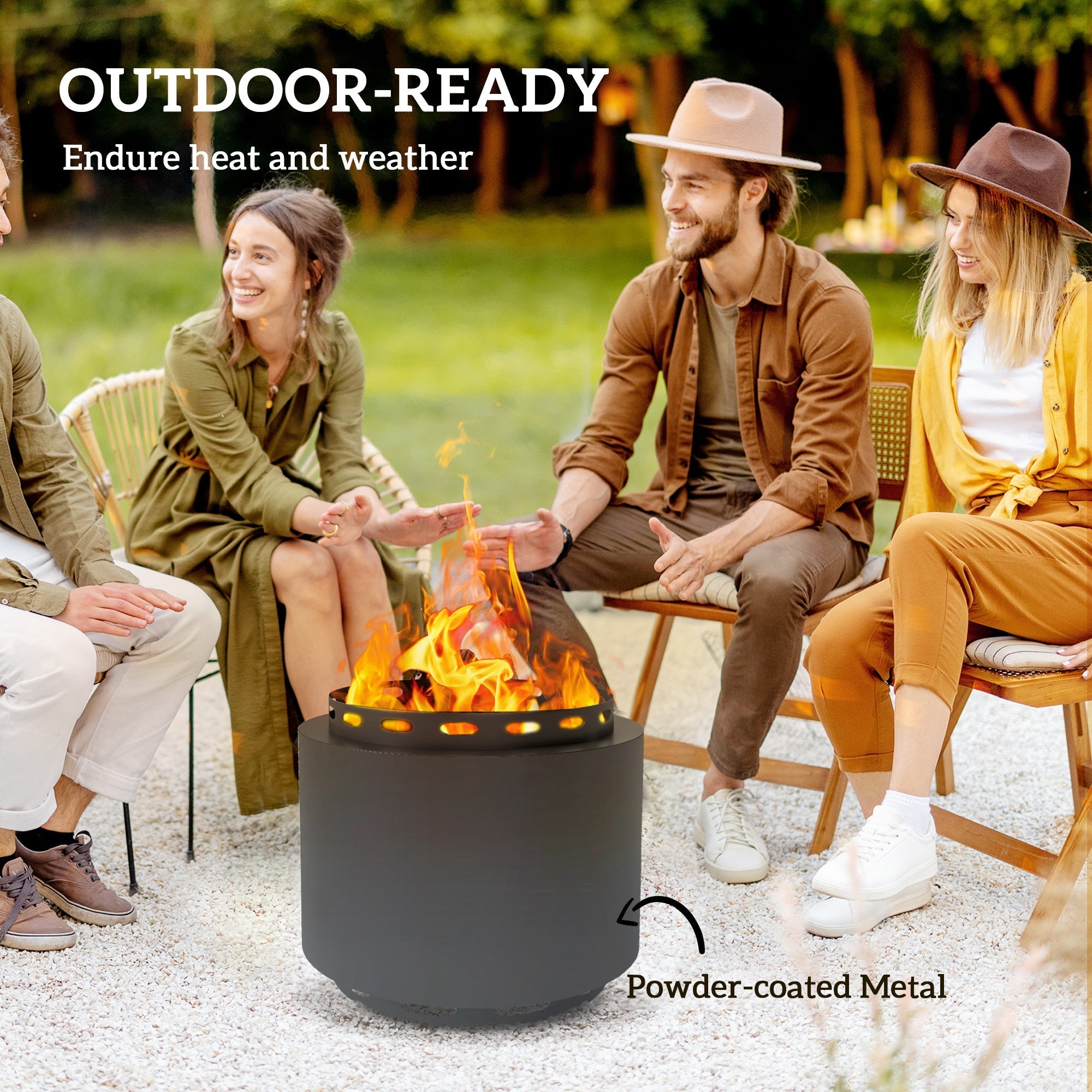 Outsunny Smokeless Fire Pit, 48.5cm Portable Wood Burning Firepit with Poker for Garden Camping Bonfire Party, Metal, Dark Grey 