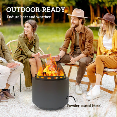 Outsunny Smokeless Fire Pit, 48.5cm Portable Wood Burning Firepit with Poker for Garden Camping Bonfire Party, Metal, Dark Grey 