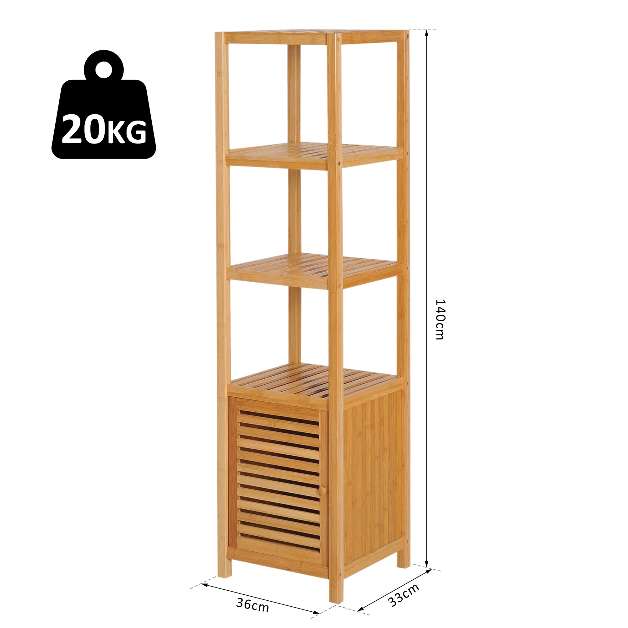 HOMCOM 140cm Tall Bathroom Cabinet, Freestanding Storage Unit w/ 3 Shelves, Utility Organiser Cupboard for Home Kitchen 