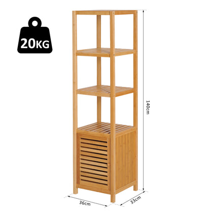 HOMCOM 140cm Tall Bathroom Cabinet, Freestanding Storage Unit w/ 3 Shelves, Utility Organiser Cupboard for Home Kitchen 