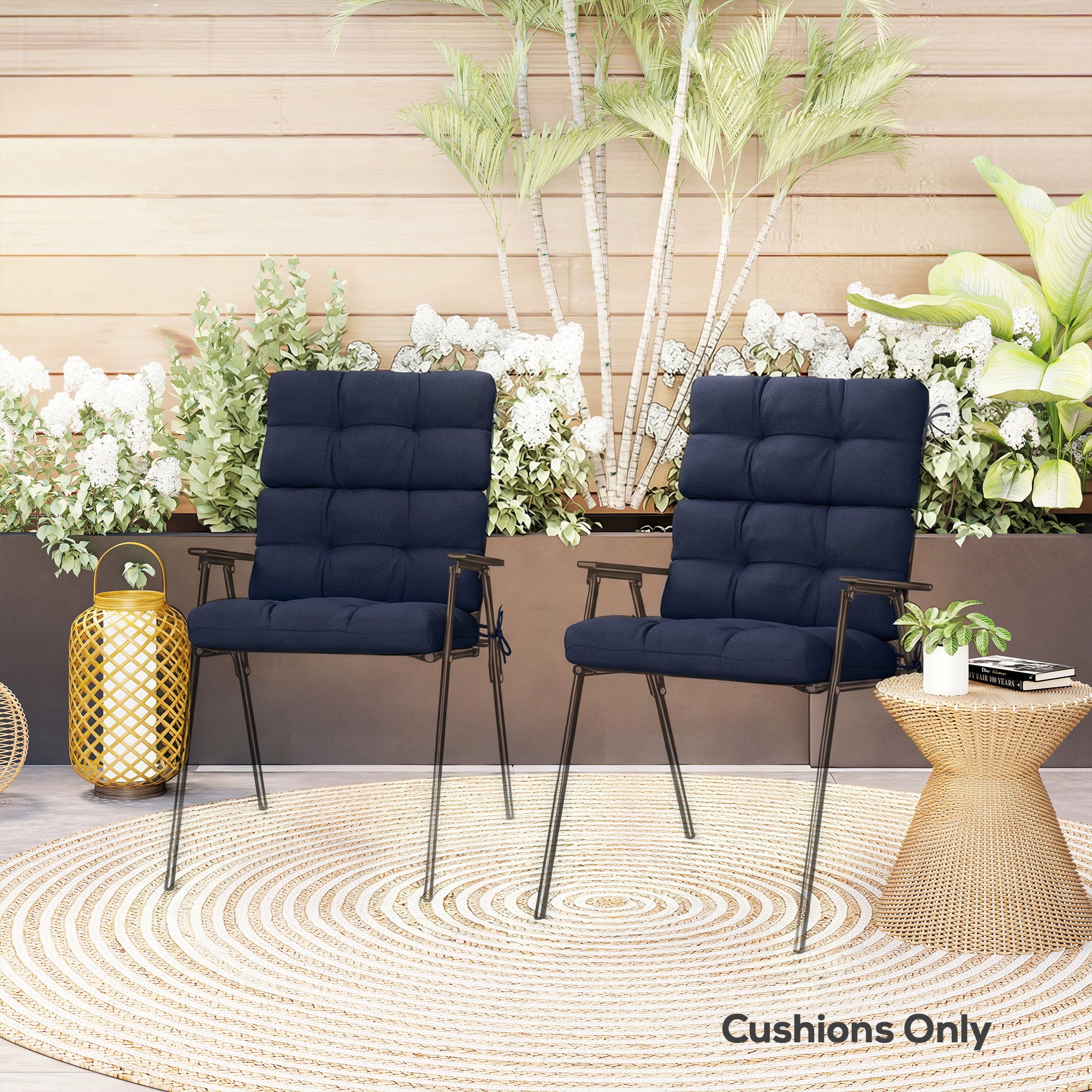 Outsunny 2-Piece Seat Cushion Replacement with Backrest, Garden Patio Chair Cushions Set with Ties, Dark Blue 