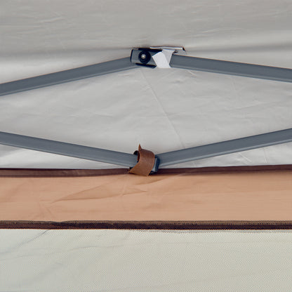 Outsunny 3.5m x 4m Hexagonal Pop Up Gazebo, Canopy Tent Sun Shelter for Patio Outdoor Party, Height Adjustable, with Mosquito Netting and Carry Bag - Brown 