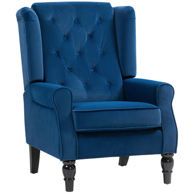 HOMCOM Wingback Accent Chair, Retro Upholstered Button Tufted Occasional Chair for Living Room and Bedroom, Blue 
