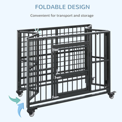 PawHut 43" Heavy Duty Dog Crate, Foldable Dog Cage, with Openable Top, Locks, Removable Tray, Wheels - Black 