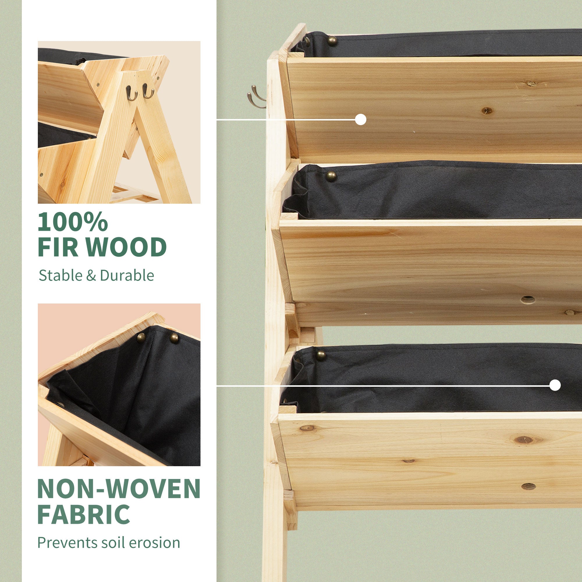 Outsunny 3 Tier Raised Beds for Garden, Wooden Planter Boxes with Clapboard and Hooks, 142L, 120 x 68 x 80cm 
