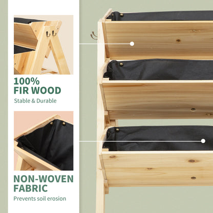 Outsunny 3 Tier Raised Beds for Garden, Wooden Planter Boxes with Clapboard and Hooks, 142L, 120 x 68 x 80cm 