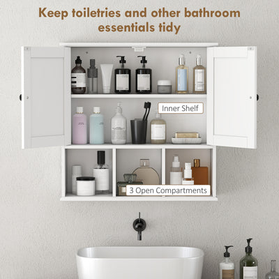 HOMCOM Farmhouse Bathroom Wall Cabinet, Wall Mounted Medicine Cabinet with Adjustable Shelf, Open Compartments, White 