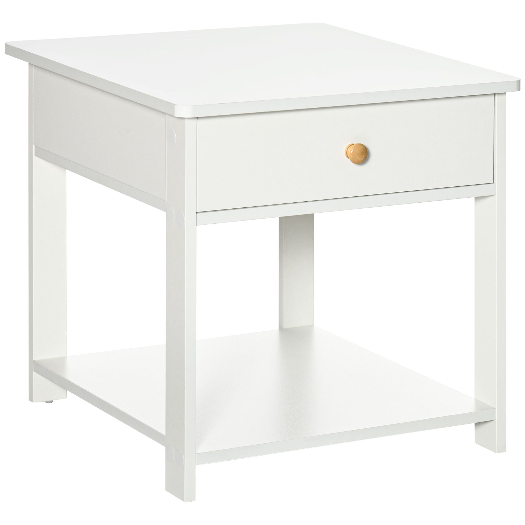 HOMCOM Bedside Table with Drawer and Bottom Shelf, Square Side End Table for Bedroom, Living Room, White 