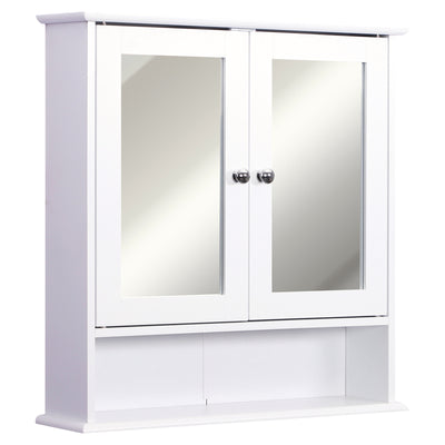kleankin Wall-mounted Bathroom Cabinet Mirror Door Organiser Storage Shelves Living Room White 