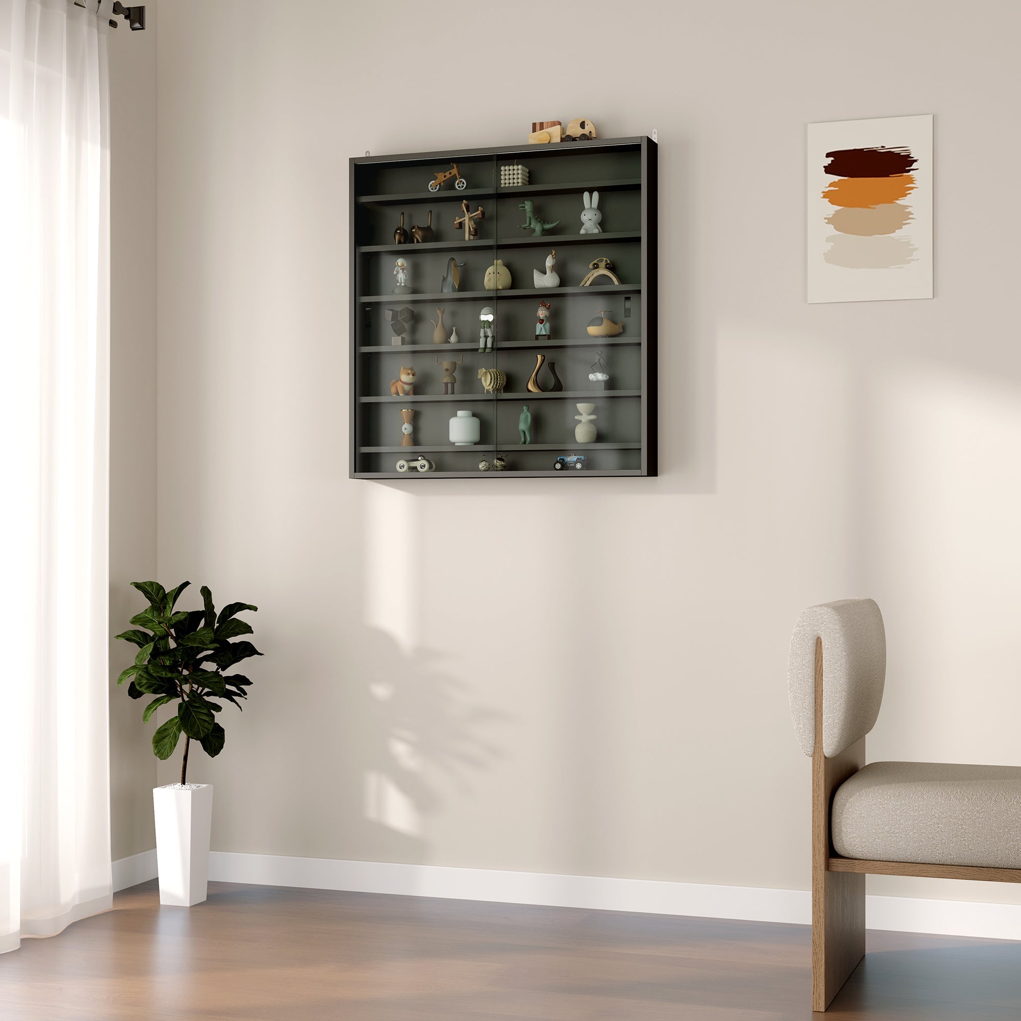 HOMCOM Six Shelf Display Cabinet, with Glass Doors - Black 