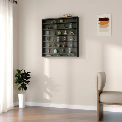 HOMCOM Six Shelf Display Cabinet, with Glass Doors - Black 