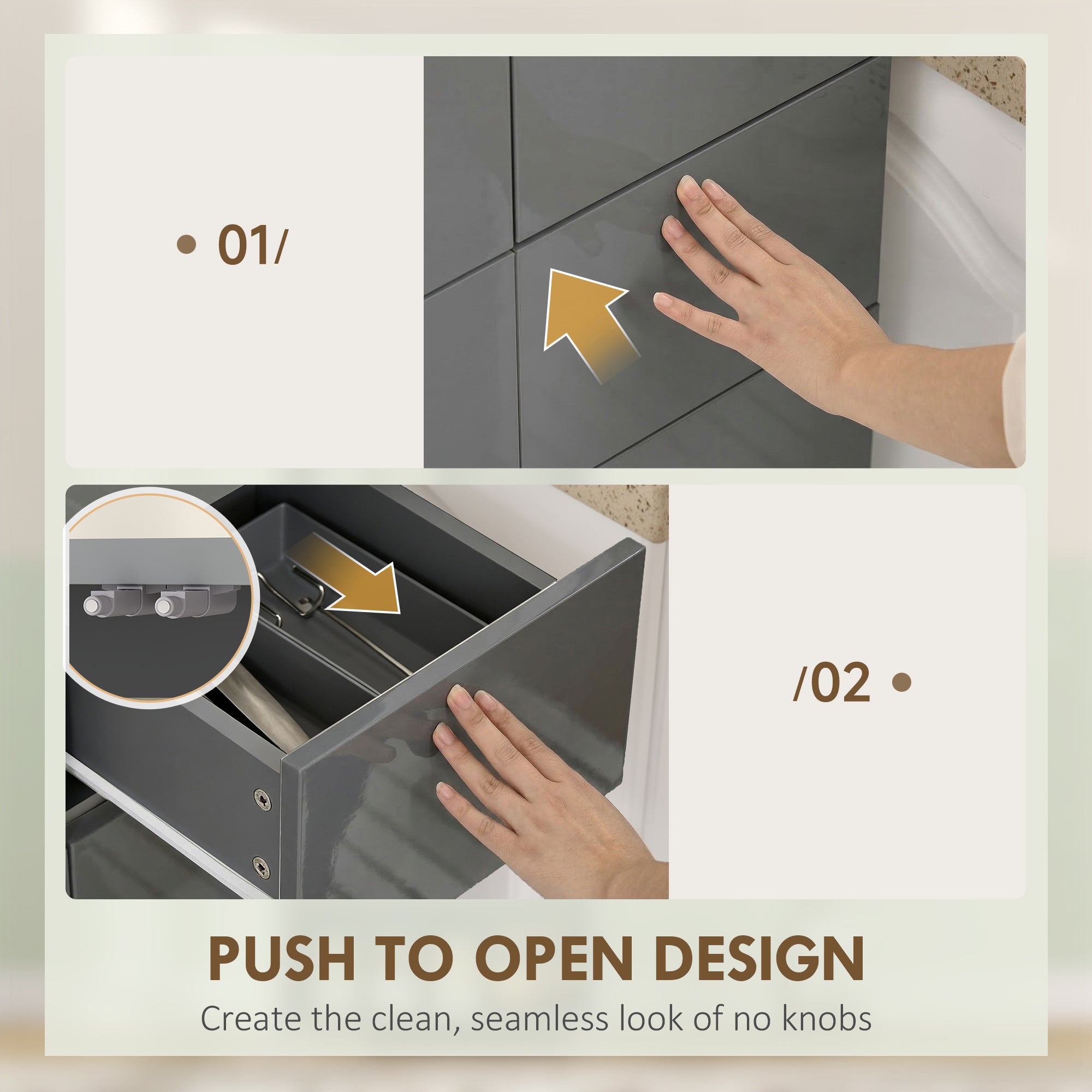 HOMCOM Storage Cabinet, Kitchen Cupboard with 3 Adjustable Shelves, 60L x 35W x 170H cm, High Gloss Grey 