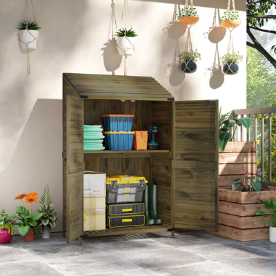 Outsunny 59 x 103.5 cm Two-Tier Wooden Garden Shed - Green 