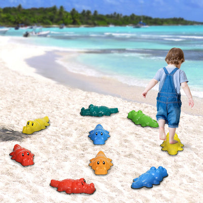 ZONEKIZ 9PCs Kids Stepping Stones, Crocodile-Designed Sensory Toys, with Anti-Slip Edge Balance River Stones 