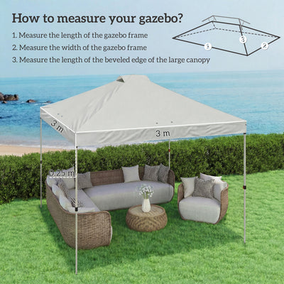 Outsunny Gazebo Roof Replacement UV50+ Waterproof Pop Up Canopy Cover with 8 Drainage Holes 3 x 3 m White 