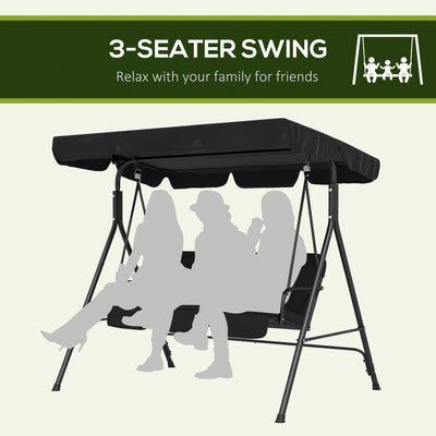 Outsunny Three-Seater Garden Swing Chair, with Adjustable Canopy - Black 