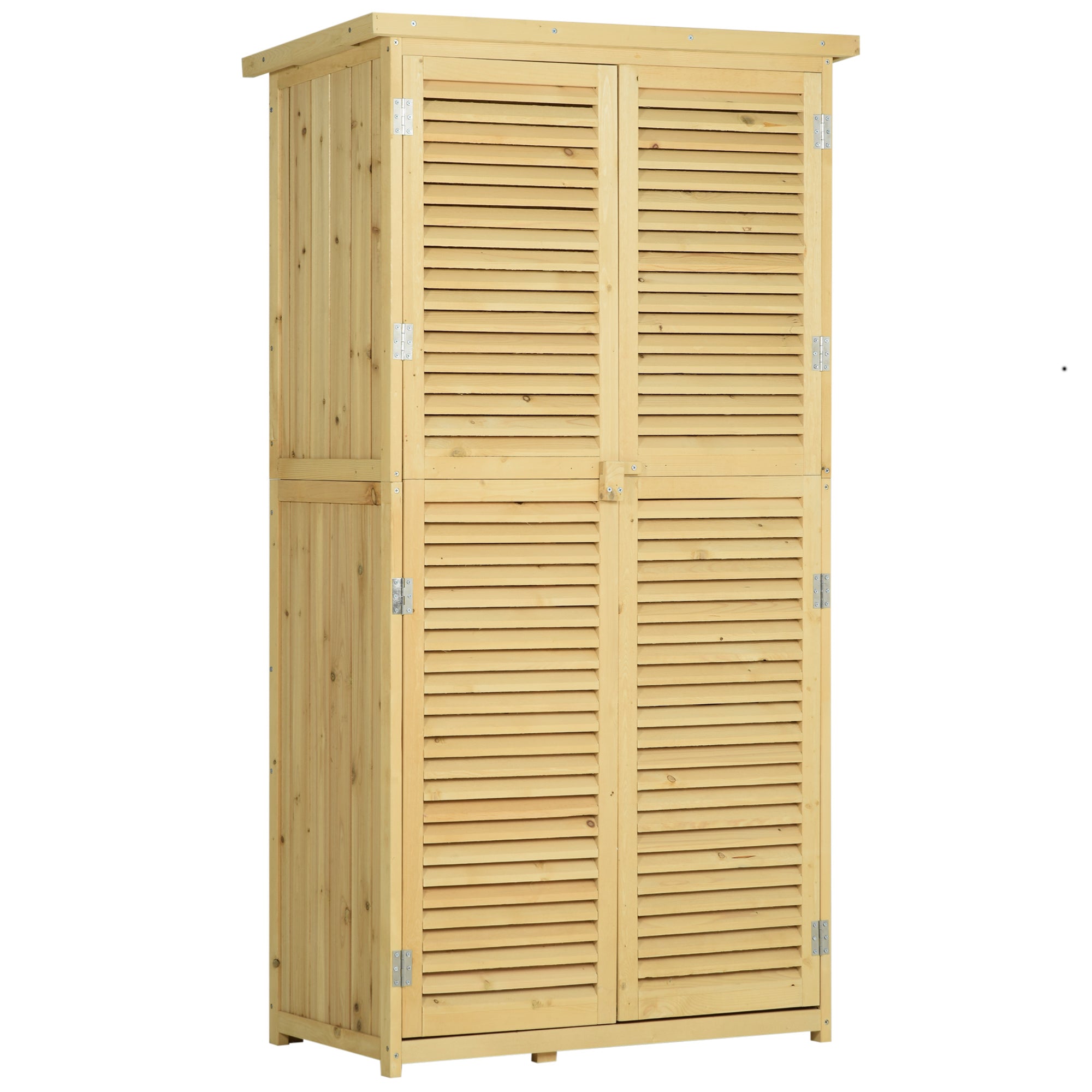 Outsunny 87 x 47 x 160cm Wooden Garden Shed, Sheds & Outdoor Storage with Asphalt Roof and 2 Lockable Doors, Natural 