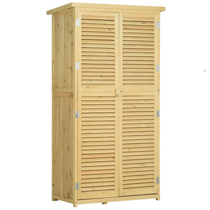 Outsunny 87 x 47 x 160cm Wooden Garden Shed, Sheds & Outdoor Storage with Asphalt Roof and 2 Lockable Doors, Natural 