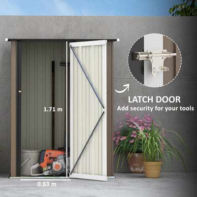 Outsunny 5ft x 3ft Metal Garden Storage Shed, Outdoor Tool Shed with Sloped Roof, Lockable Door for Tools, Equipment, Brown 