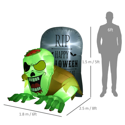 HOMCOM 5FT Halloween Inflatables Ghost and Tombstone, Blow Up Outdoor Halloween Decorations with Build-in LED Lights for Garden, Lawn, Party 