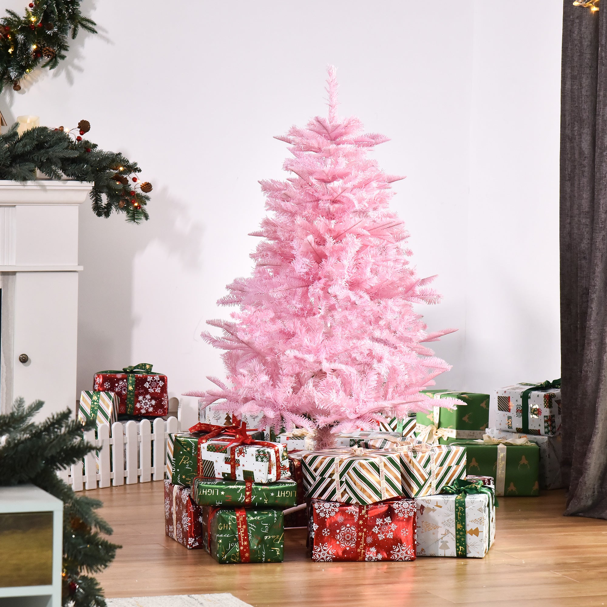 HOMCOM 4FT Artificial Christmas Tree Holiday Xmas Holiday Tree Decoration with Automatic Open for Home Party, Pink 