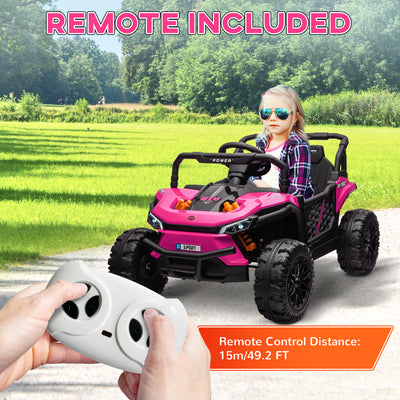 AIYAPLAY 12V Battery Powered Ride on Truck w/ Remote, Four Suspension Wheels, Horn, Lights, Music, USB, for Ages 3-5 Years, Pink 