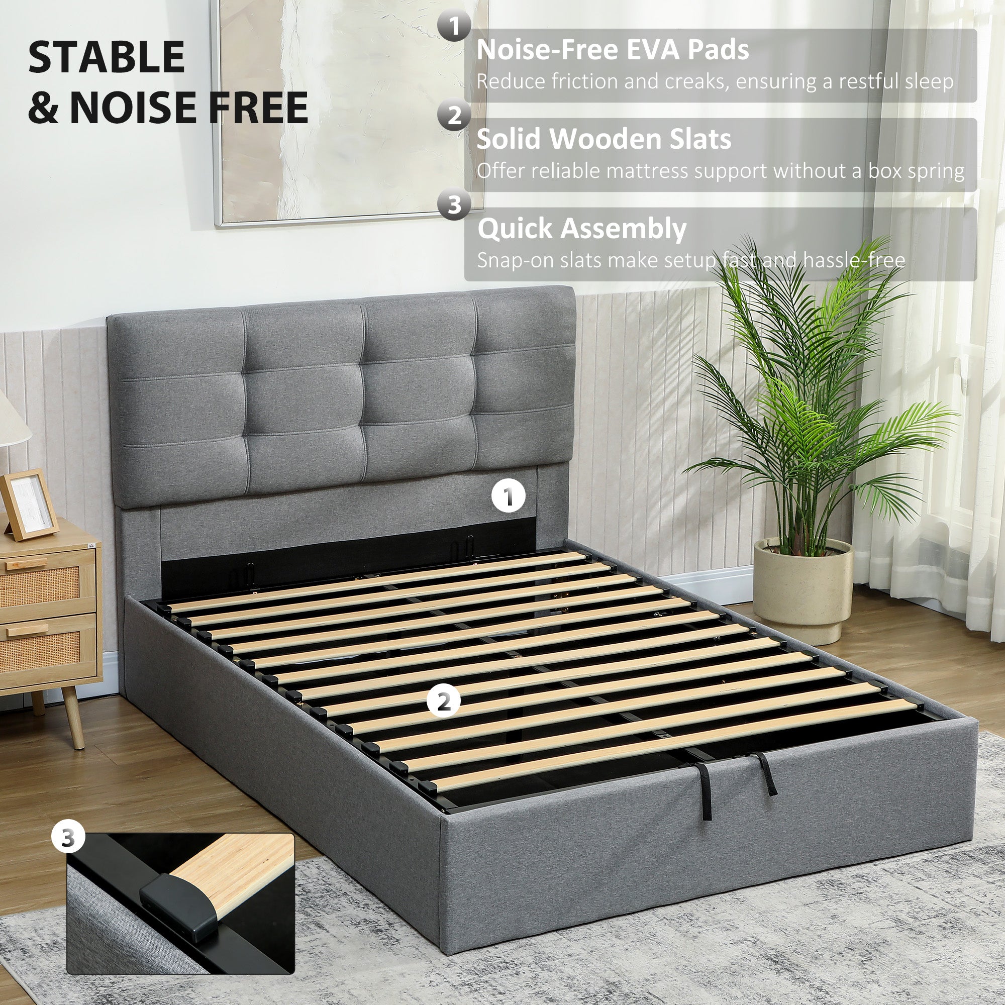 HOMCOM 4ft6 Double Ottoman Bed with Gas Lift Storage - Grey 