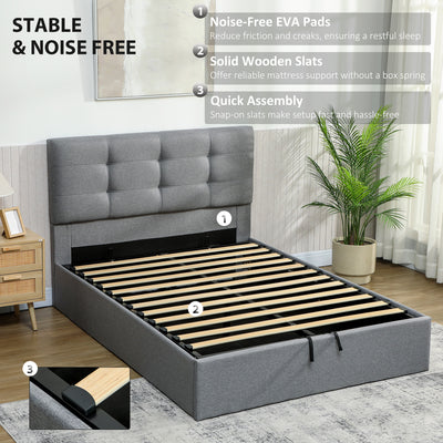HOMCOM 4ft6 Double Ottoman Bed with Gas Lift Storage - Grey 