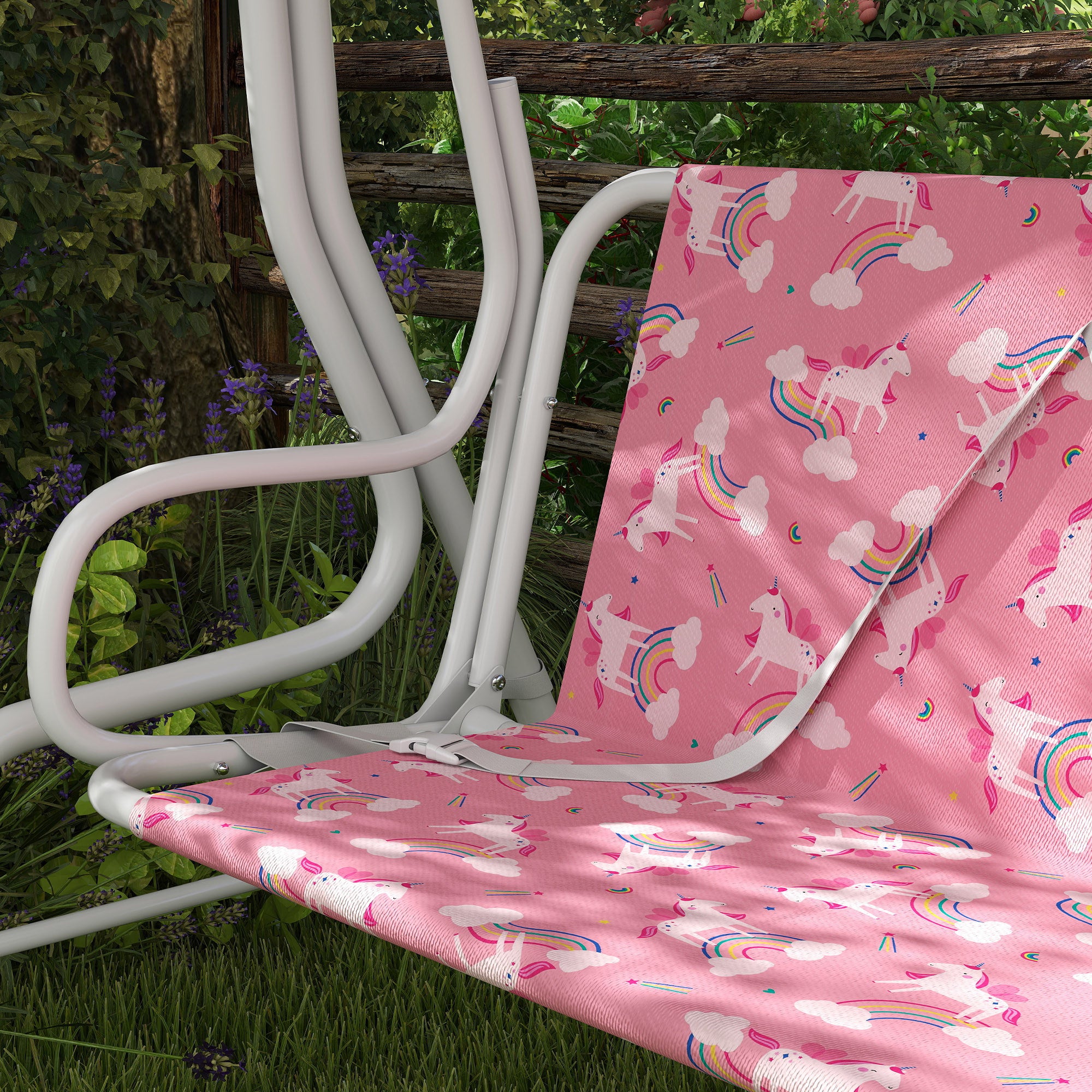 AIYAPLAY Kids Porch Swing, 2-Seater Patio Swing Bench Hammock with Seat Belts, Adjustable Canopy for Garden, Pink 