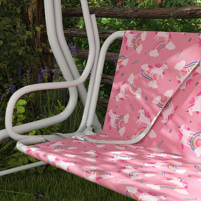 AIYAPLAY Kids Porch Swing, 2-Seater Patio Swing Bench Hammock with Seat Belts, Adjustable Canopy for Garden, Pink 