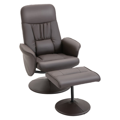 HOMCOM Executive Recliner Chair High Back and Footstool Armchair Lounge Seat Brown 