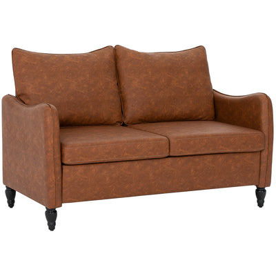 HOMCOM Faux Leather Marble-Effect Two-Seater Sofa - Brown 