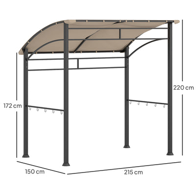 Outsunny 2.2 x 1.5 m BBQ Grill Gazebo Tent, Garden Grill with Metal Frame, Curved Canopy and 10 Hooks, Outdoor Sun Shade, Khaki 