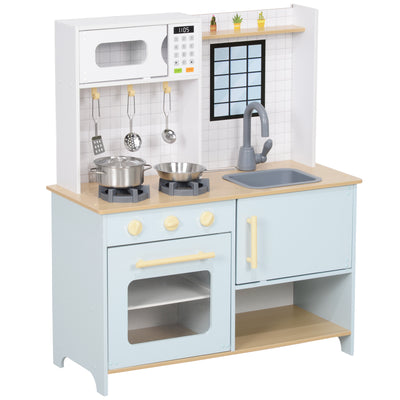 AIYAPLAY Pretend Play Kitchen, Kids Kitchen Playset with Light & Sound Stove, Turning Knobs, Cooking Accessories 