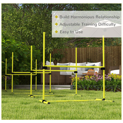 PawHut 4 Pieces Dog Agility Training Equipment, Adjustable Height Jumps Hurdle with Carrying Bag for Outdoor, Yellow 