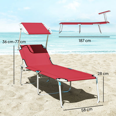 Outsunny Outdoor Foldable Sun Lounger Set of 2, 4 Level Adjustable Backrest Reclining Sun Lounger Chair with Angle 