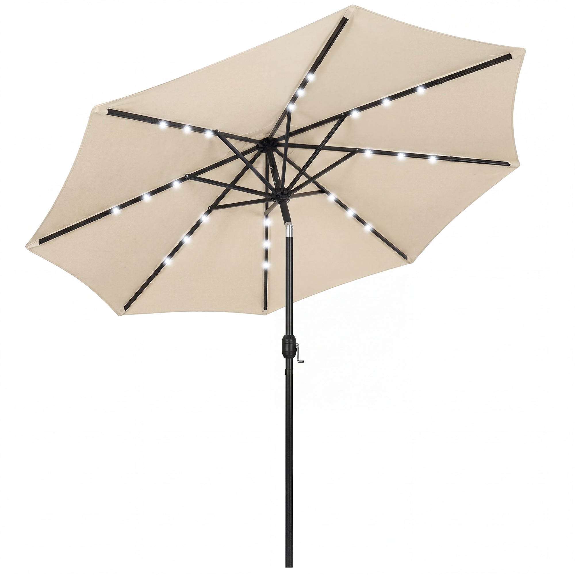 Outsunny 2.6 m Garden Parasol Umbrella with LED Solar Light, Parasol Cover, Outdoor Market Patio Umbrella, Beige 