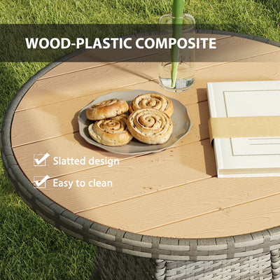 Outsunny 70 cm Wood-Effect Rattan Garden Table - Natural Wood Finish 