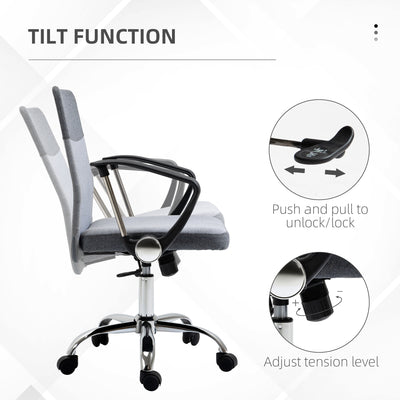 Vinsetto Office Chair Linen Fabric Swivel Computer Desk Chair Home Study Adjustable Chair with Wheels, Grey 